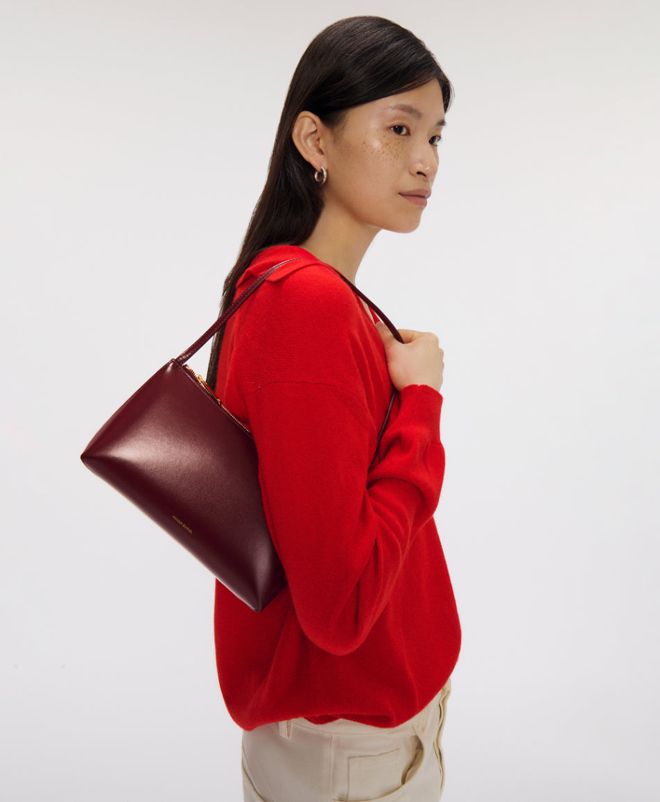Gaia Shoulder Bag - Claret on model