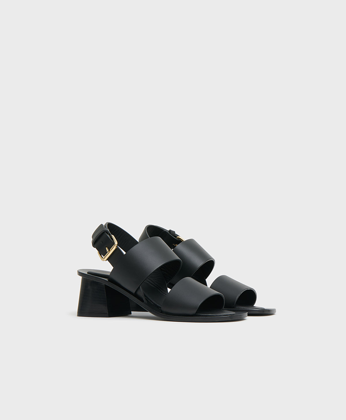 Double Strap Heeled Sandal - Black