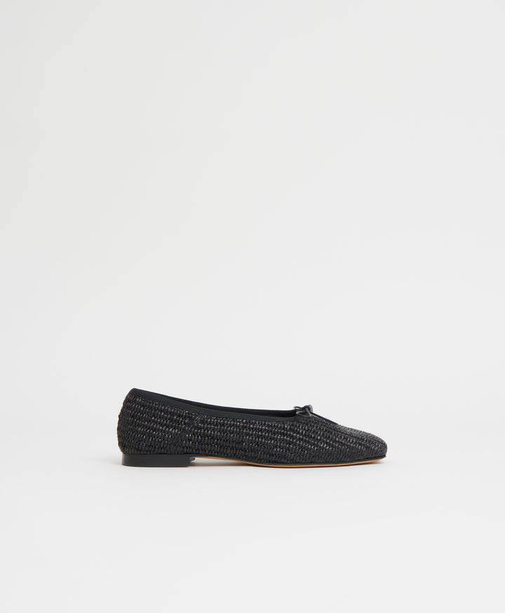 Raffia Square Toe Ballerina - Black Raffia - View 1