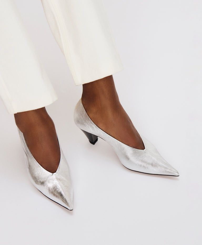 Kiki Heel - Crinkled Silver