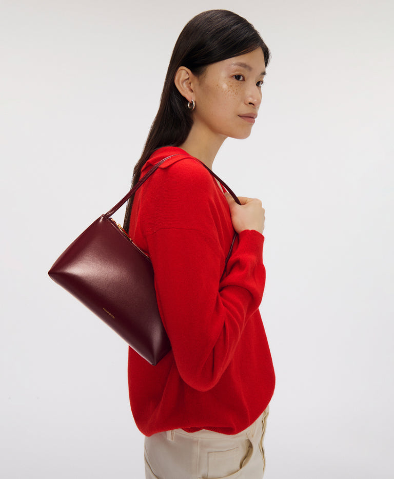 Gaia Shoulder Bag - Claret on model