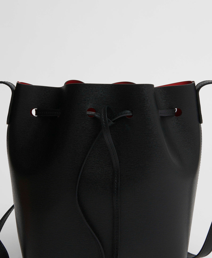 Pattina Saffiano Leather Crossbody Saddle Bag In Black