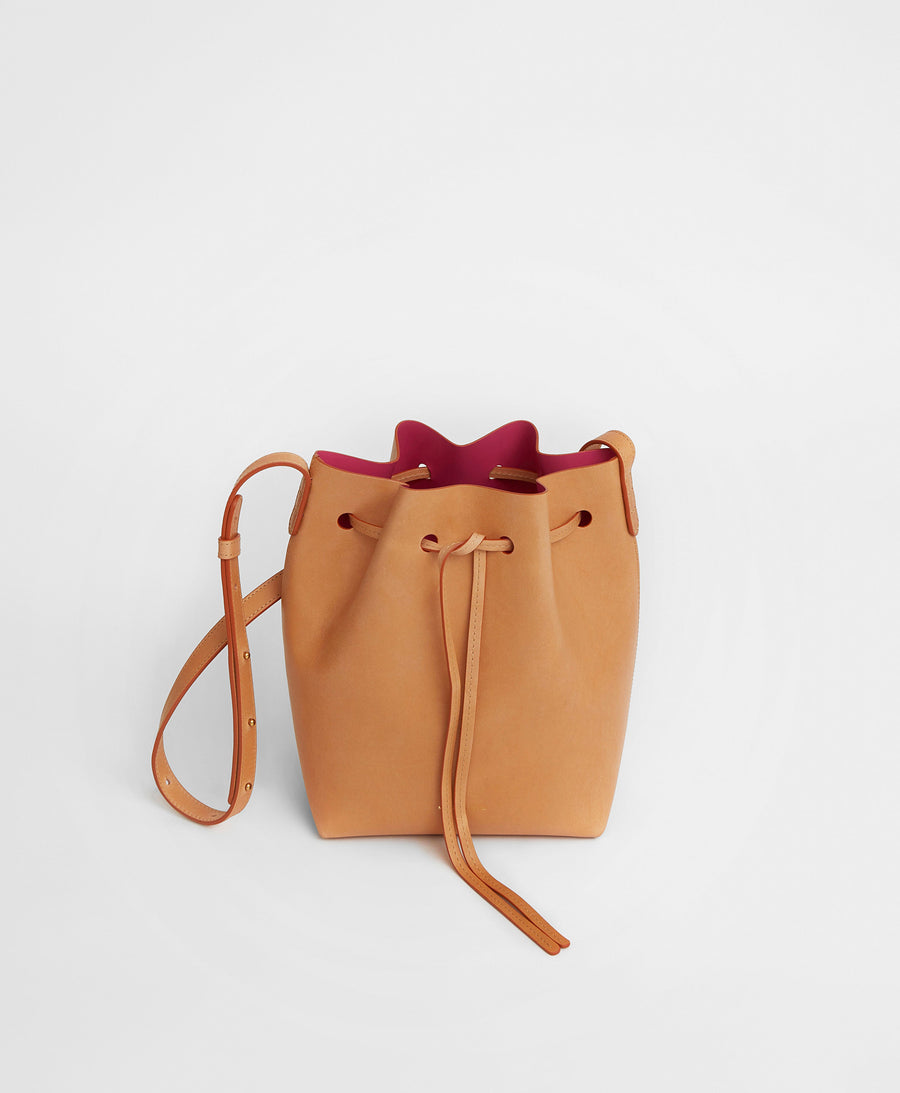 Mansur Gavriel Mini Leather Bucket Bag in Cammello Dolly