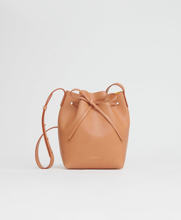 Mansur Gavriel Mini Leather Bucket Bag in Cammello Dolly