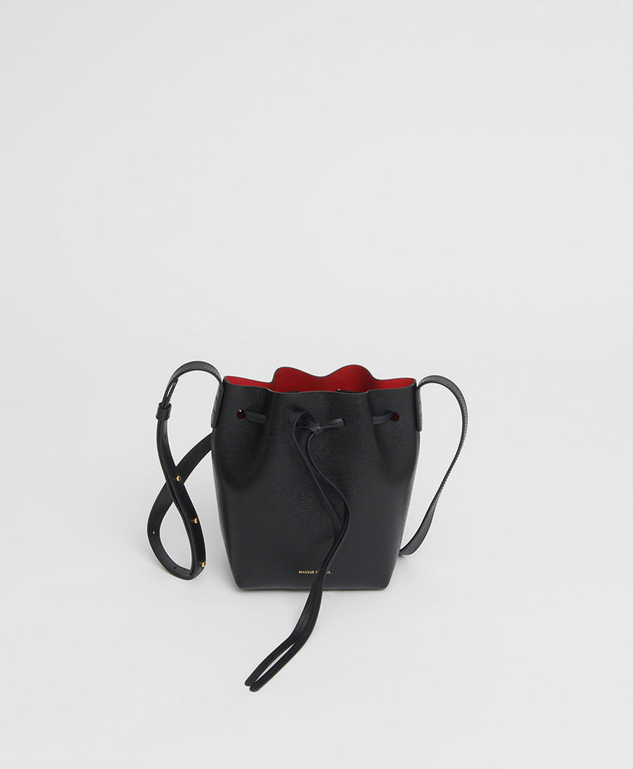 Mansur Gavriel Mini Leather Bucket Bag Black/ Flamma