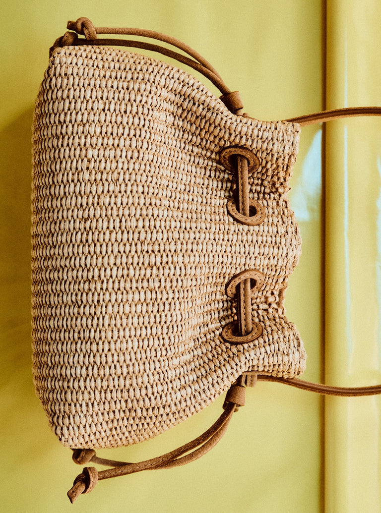 Drawstring Pouchette - Natural Raffia