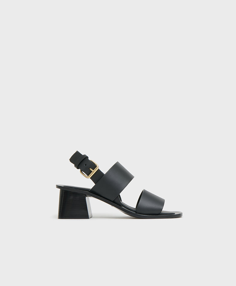 Double Strap Heeled Sandal - Black