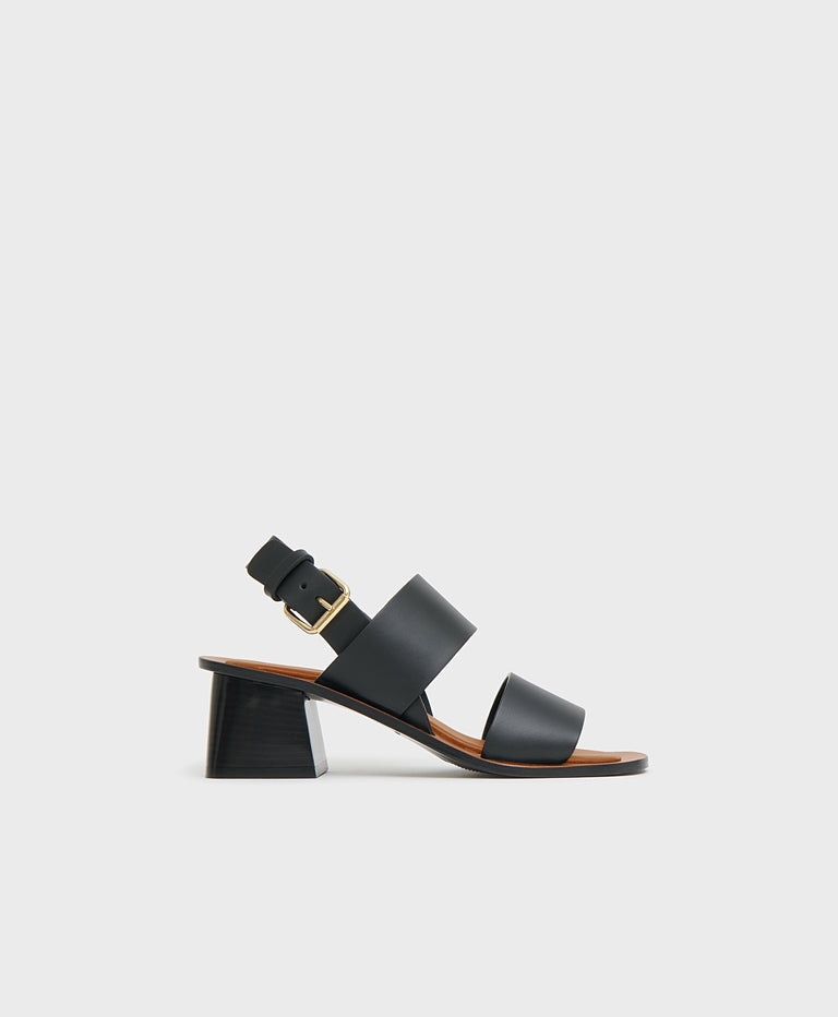 Double Strap Heeled Sandal - Black