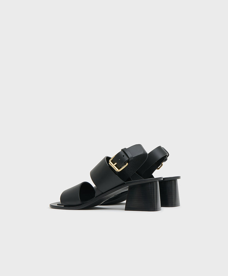 Double Strap Heeled Sandal - Black