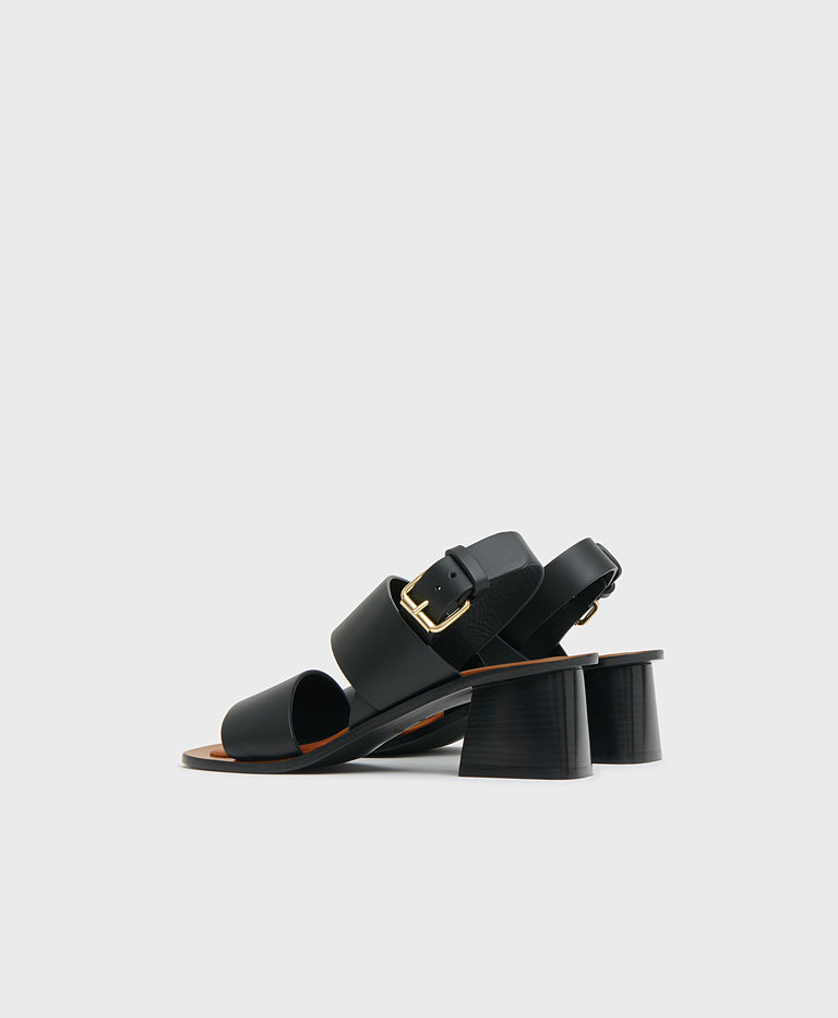 Double Strap Heeled Sandal - Black