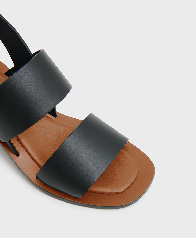 Double Strap Heeled Sandal - Black