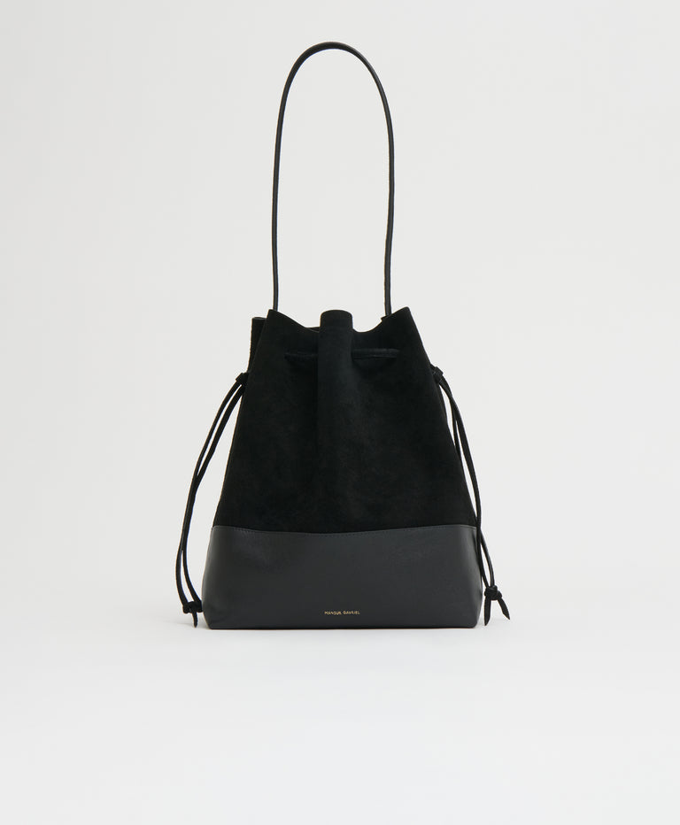 Drawstring Cabas - Black/Black Suede
