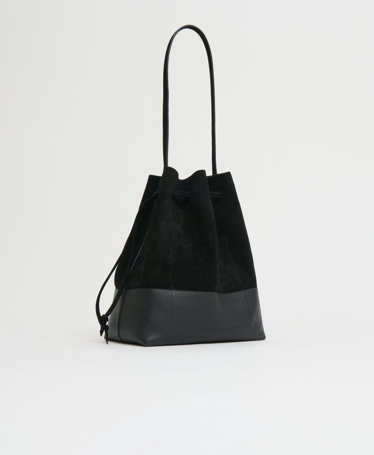 Drawstring Cabas - Black/Black Suede