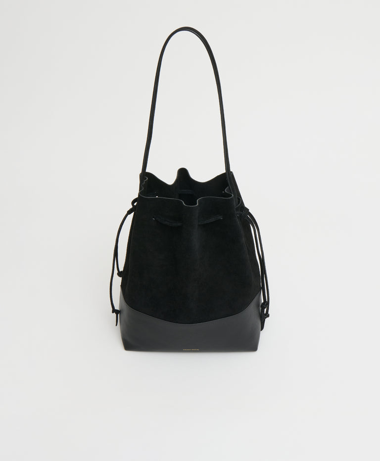 Drawstring Cabas - Black/Black Suede