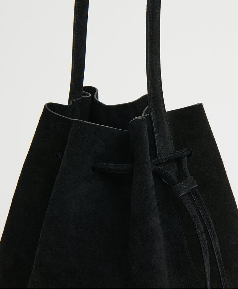Drawstring Cabas - Black/Black Suede
