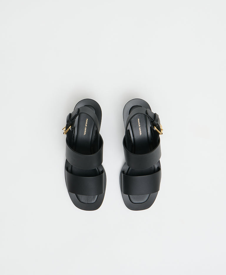 Double Strap Heeled Sandal - Black