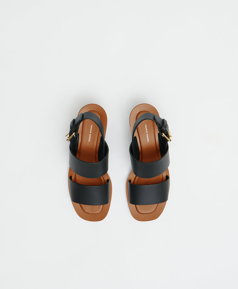 Double Strap Heeled Sandal - Black