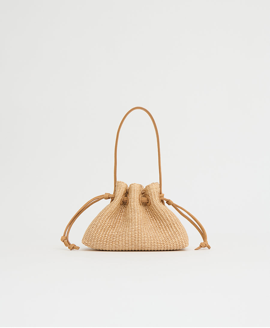 Drawstring Pouchette - Natural Raffia/Budino Suede view 1
