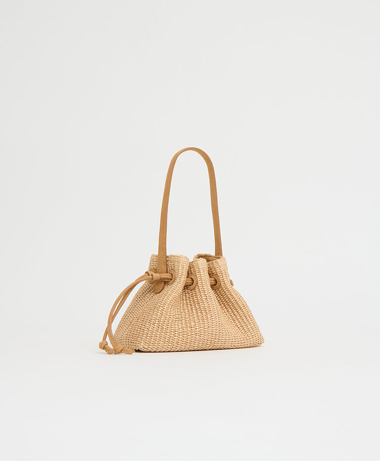 Drawstring Pouchette - Natural Raffia/Budino Suede