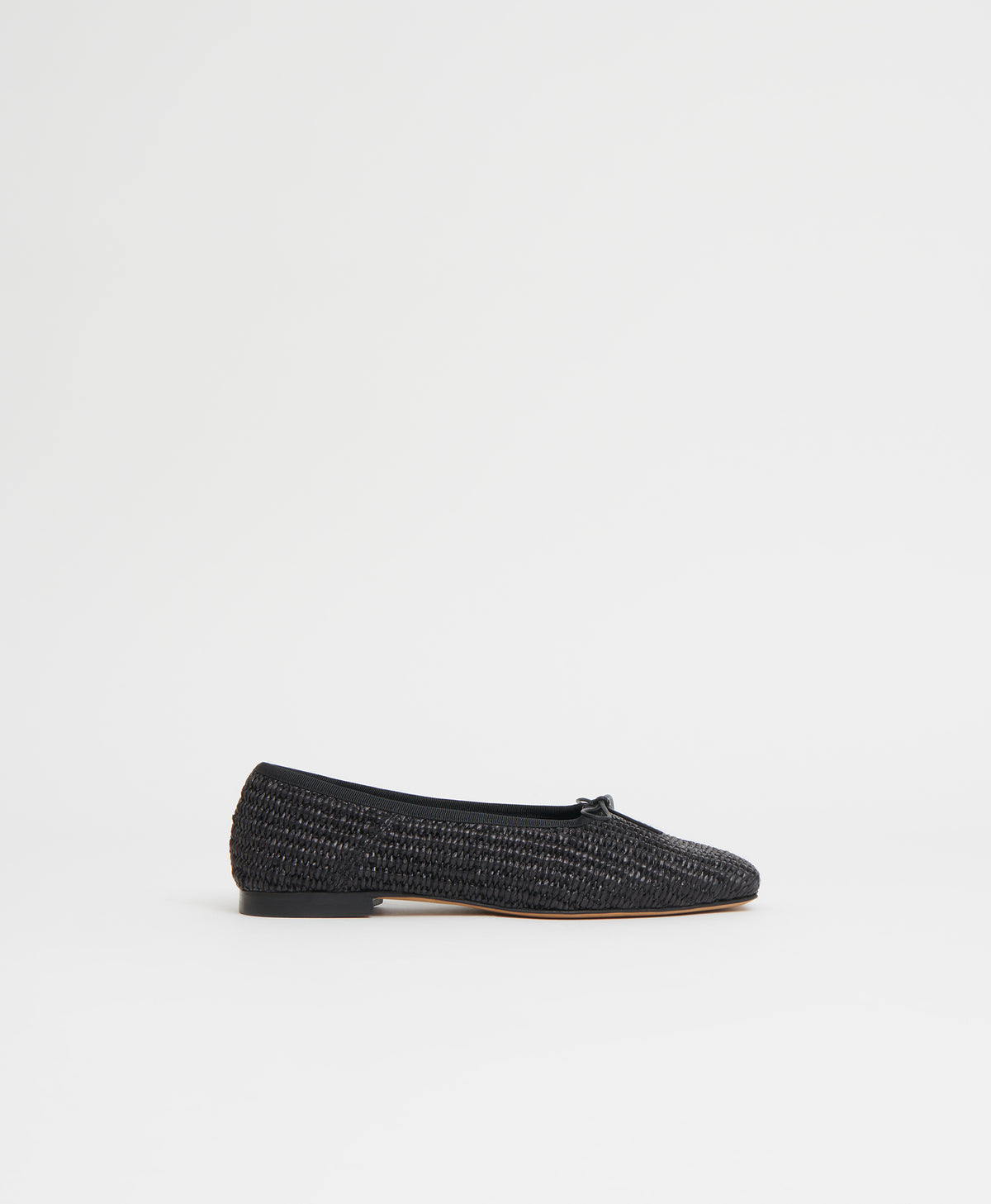 Raffia Square Toe Ballerina  -  Black