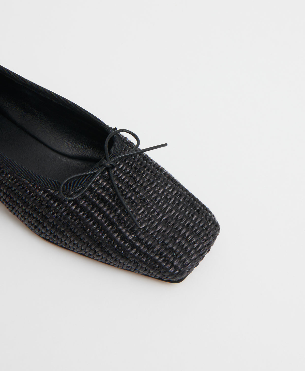 Raffia Square Toe Ballerina  -  Black