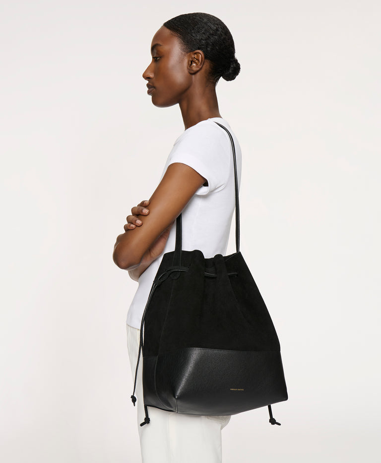 Drawstring Cabas - Black/Black Suede