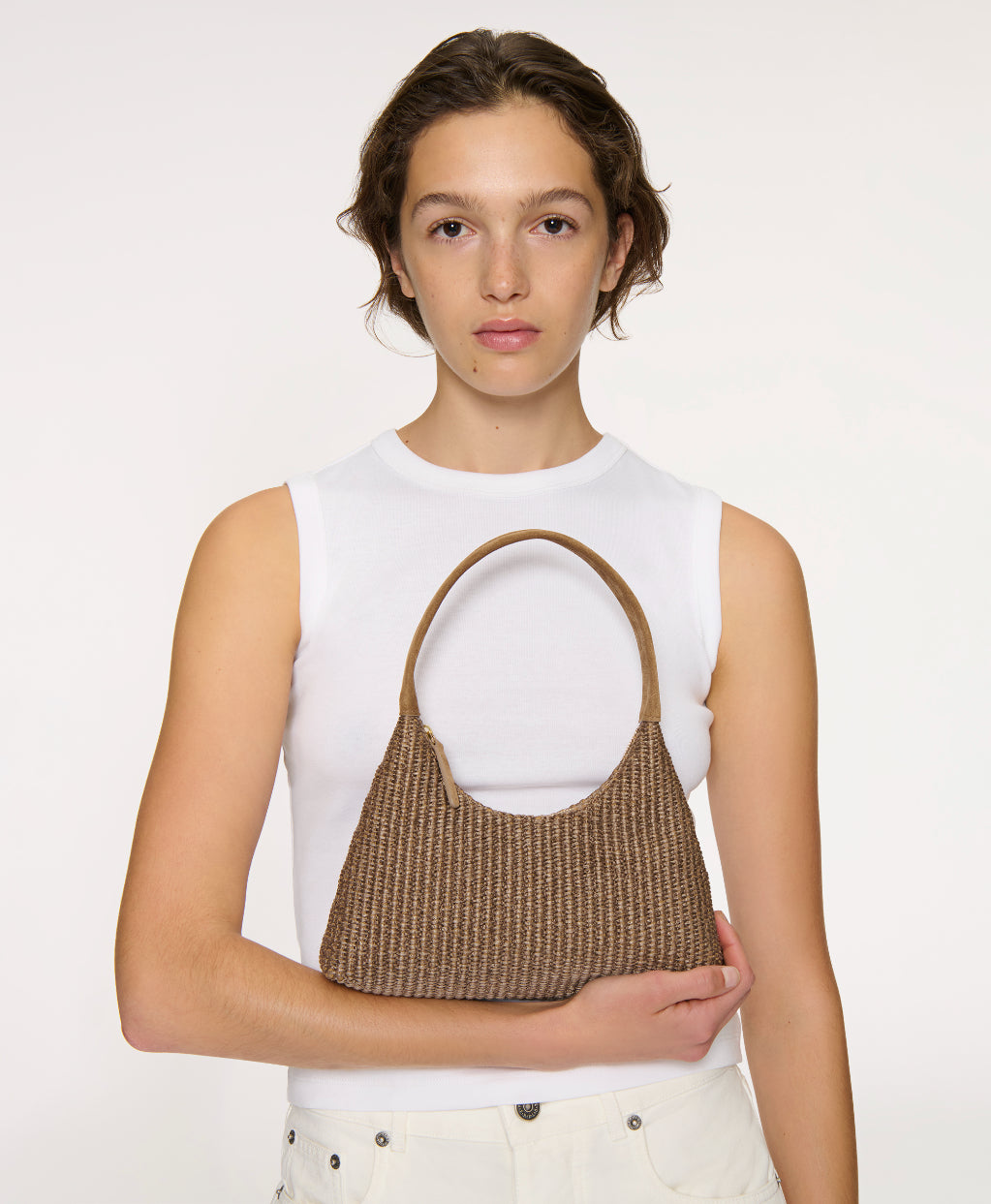 Mini Candy Bag - Anise Raffia/Anise Suede on model  view 2