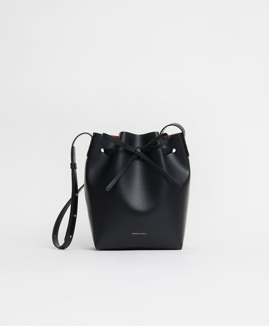 Mansur Gavriel Mini Leather Bucket Bag Black/ Flamma